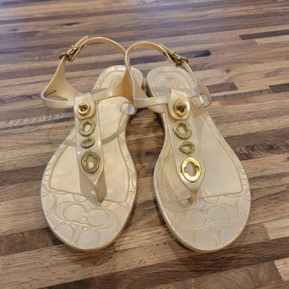 NWOT Coach Phila Golden Champagne T Strap Thong Jelly Sandals - Picture 15 of 15